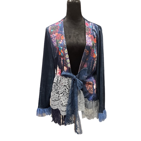 Ursime Sweaters - NEW Ursime Vintage Boho Velvet Patchwork Bowknot Long Sleeve Jacket M